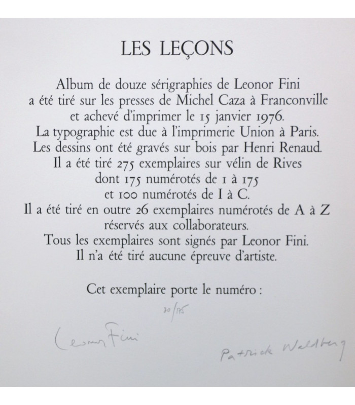 WALDBERG (Patrick) - Les Leçons - FINI (Léonor)