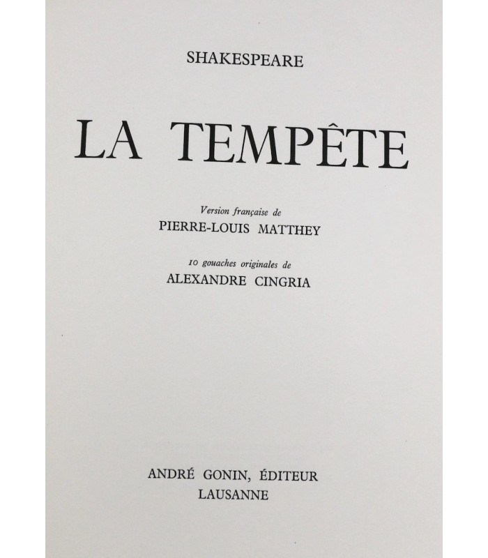 SHAKESPEARE (William) - La Tempête - CINGRIA (Alexandre)