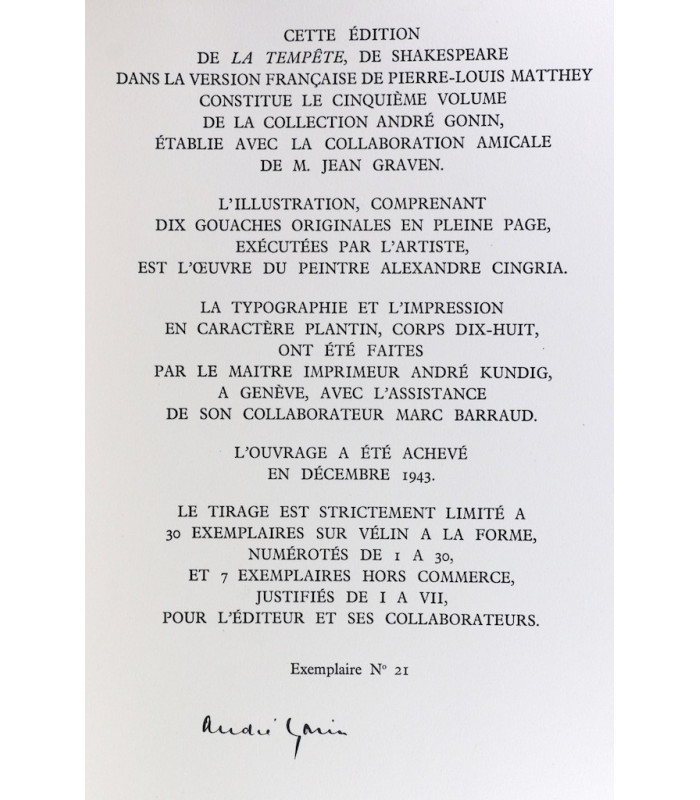 SHAKESPEARE (William) - La Tempête - CINGRIA (Alexandre)