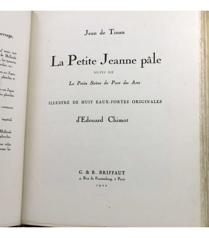 TINAN (Jean de) - La Petite Jeanne pâle - CHIMOT (Édouard)