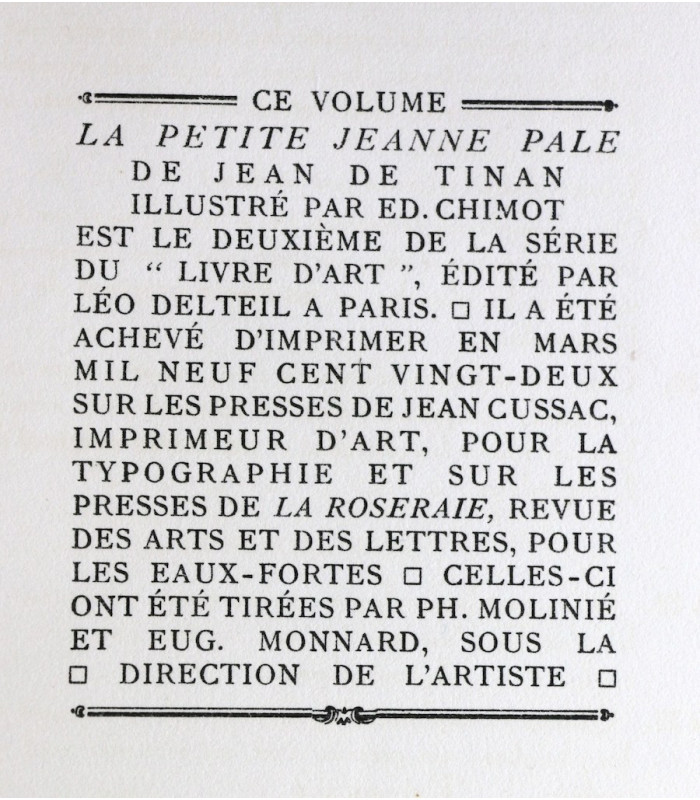 TINAN (Jean de) - La Petite Jeanne pâle - CHIMOT (Édouard)
