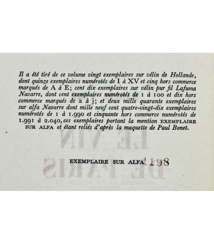 AYMÉ (Marcel) - Le Vin de Paris - BONET (Paul)