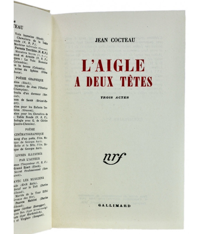 COCTEAU (Jean) - L’Aigle à deux têtes - PRASSINOS (Mario)