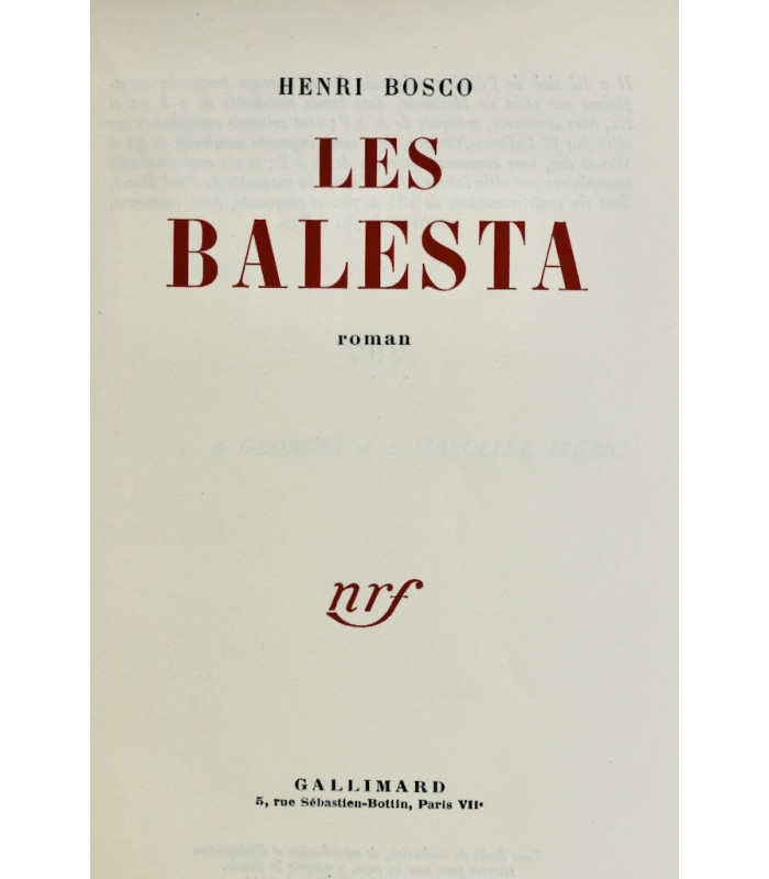BOSCO (Henri) - Les Balesta - BONET (Paul)