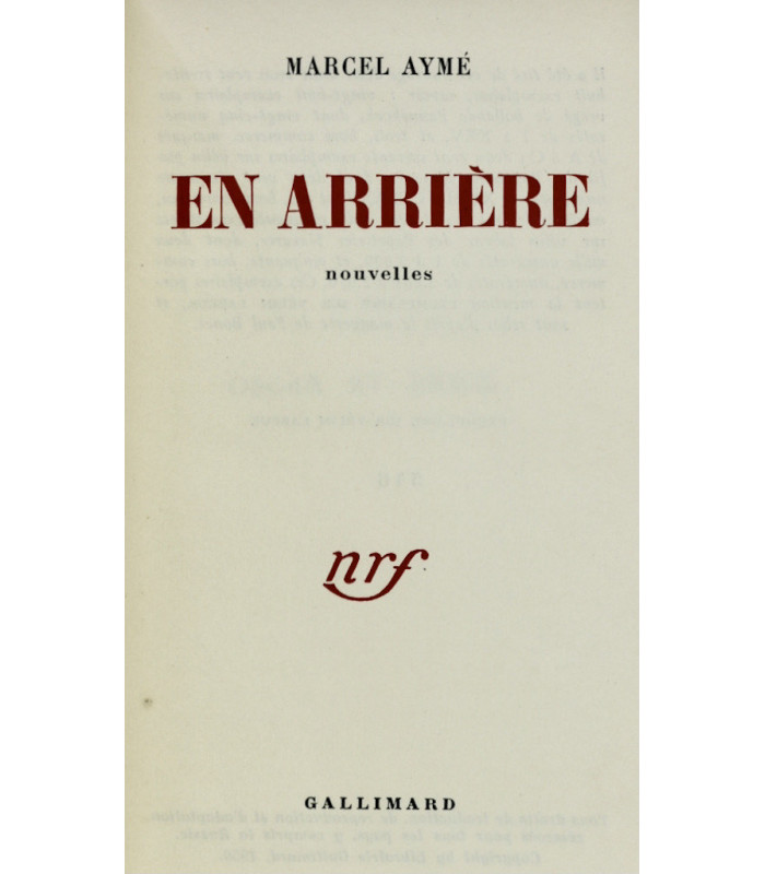 AYMÉ (Marcel) - En arrière - BONET (Paul)