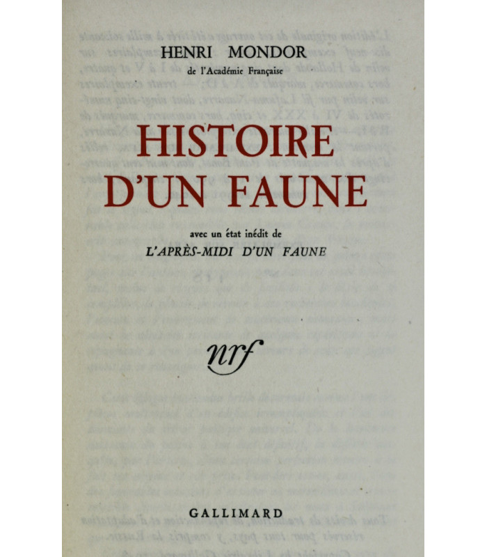 MONDOR (Henri) - Histoire d’un Faune - BONET (Paul)