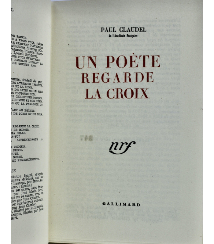CLAUDEL (Paul) - Un poète regarde la croix - BONET (Paul)