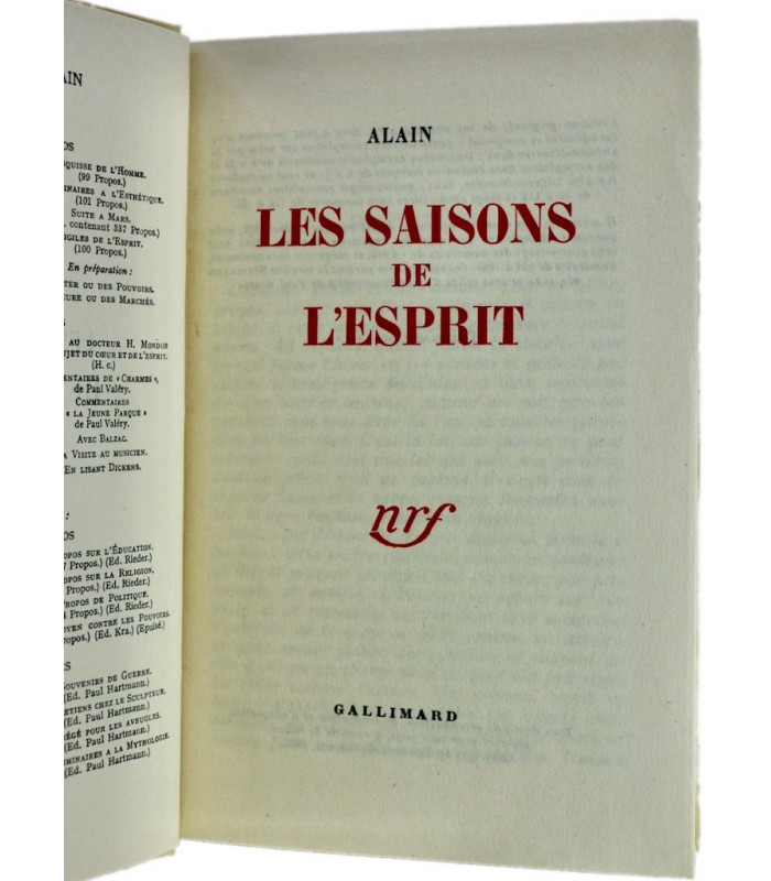 ALAIN - Les Saisons de l’esprit - BONET (Paul)