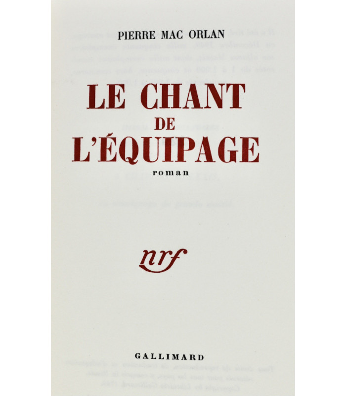 MAC ORLAN (Pierre) - Le Chant de l’équipage - BONET (Paul)