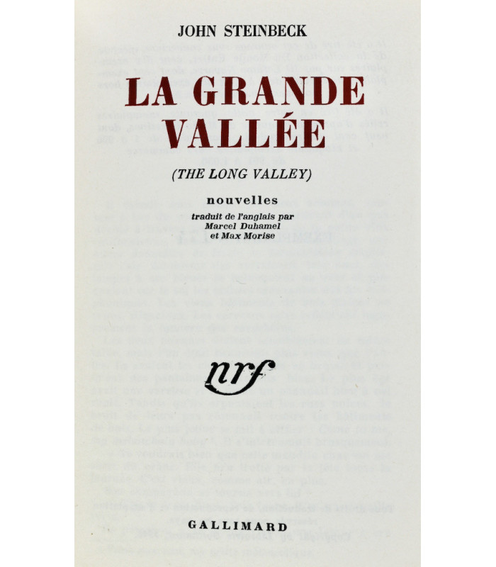 STEINBECK (John) - La Grande vallée - PRASSINOS (Mario)