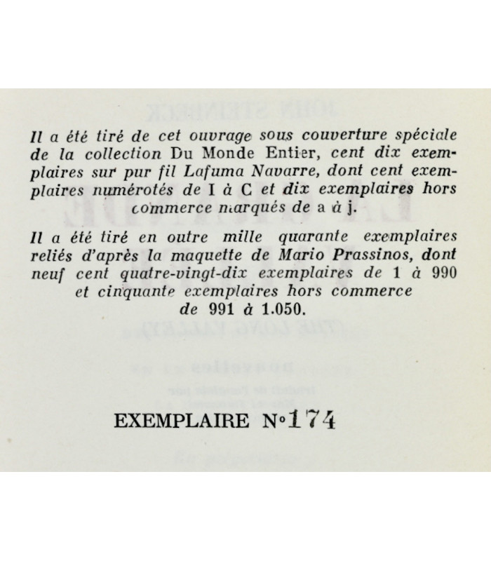 STEINBECK (John) - La Grande vallée - PRASSINOS (Mario)