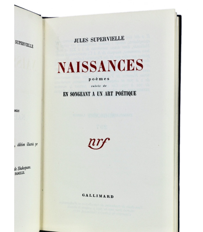 SUPERVIELLE (Jules) - Naissances, poèmes - PRASSINOS (Mario)