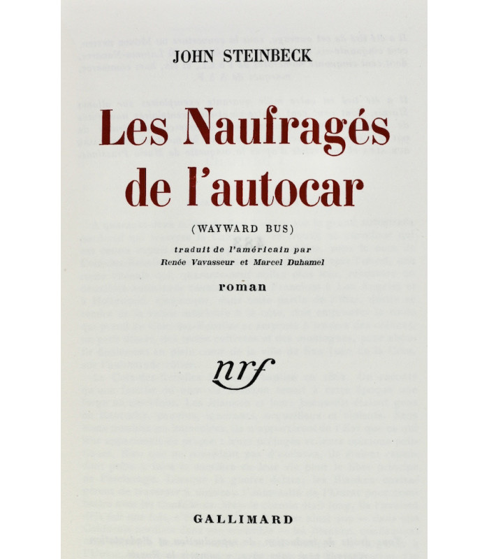 STEINBECK (John) - Les Naufragés de l'Autocar - PRASSINOS (Mario)