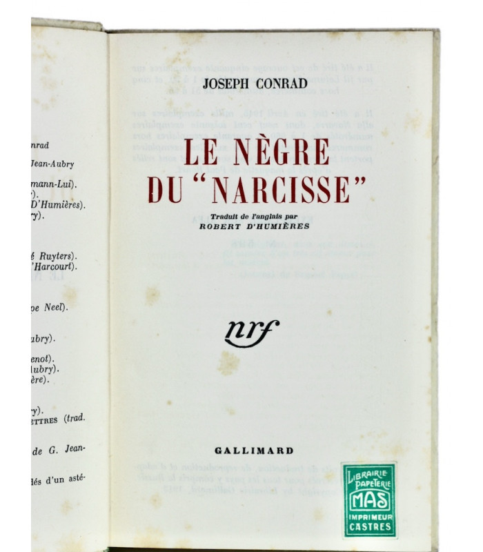 CONRAD (Joseph) - Le Nègre du Narcisse - BONET (Paul)